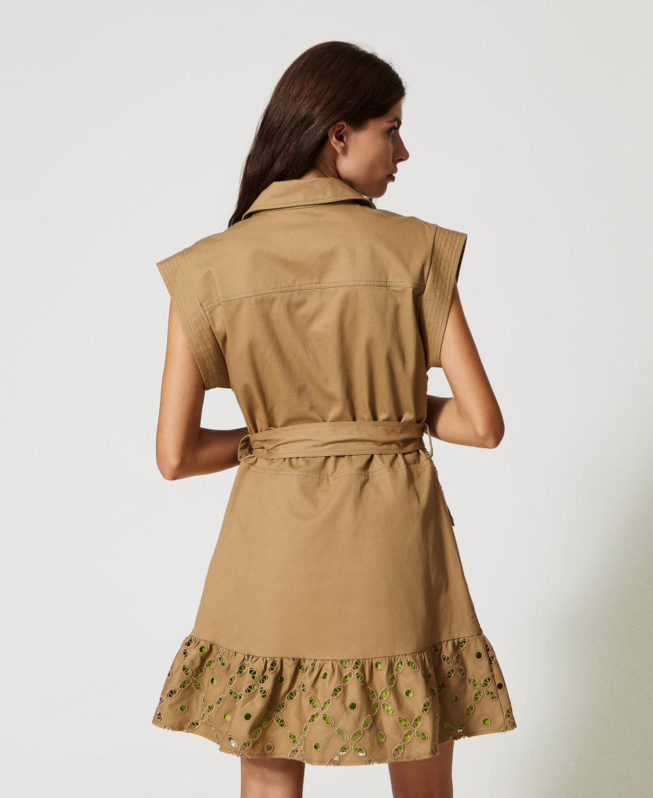 Короткое платье из габардина с вышивкой Двухцветный Коричневый "Ламинария" / Зеленый Лайм женщина 231AP208F-04