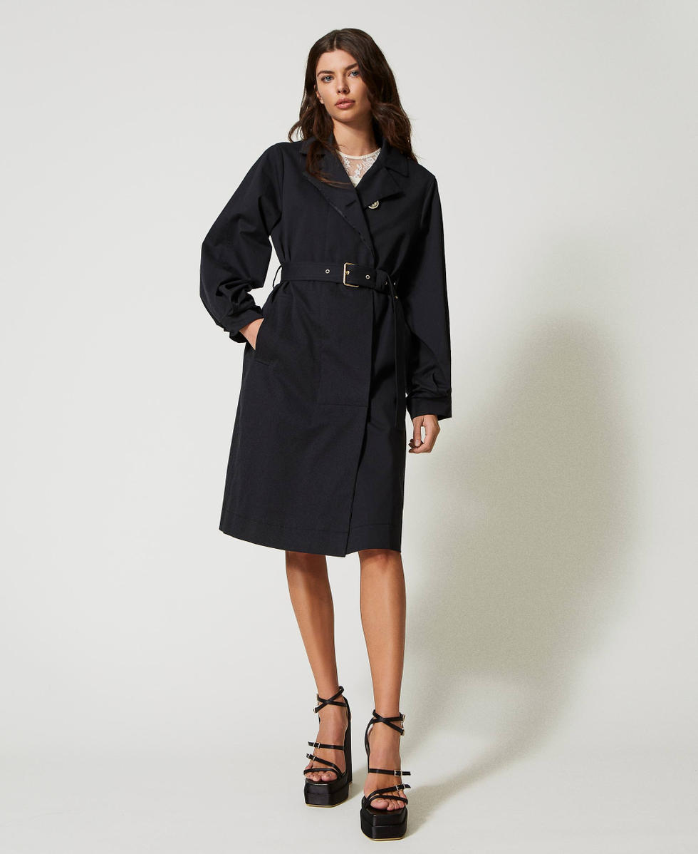 Cotton double-breasted trench coat Black Woman 231AP2090_00006_02