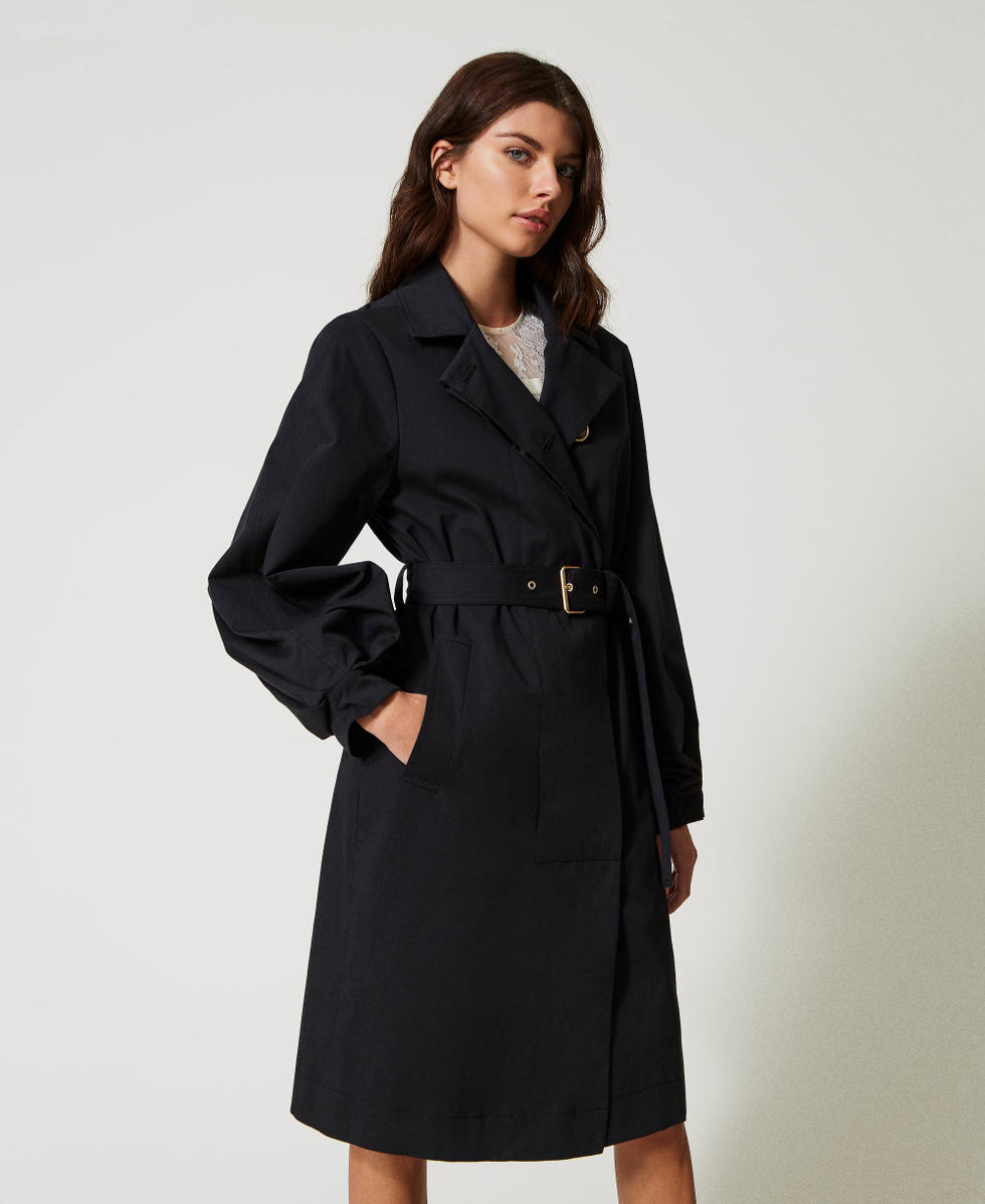 Cotton double breasted trench coat Woman Black TWINSET Milano
