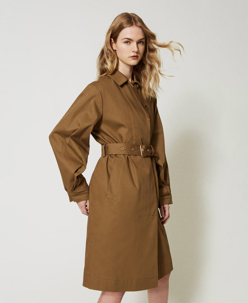 Cotton doublebreasted trench coat Woman, Brown TWINSET Milano