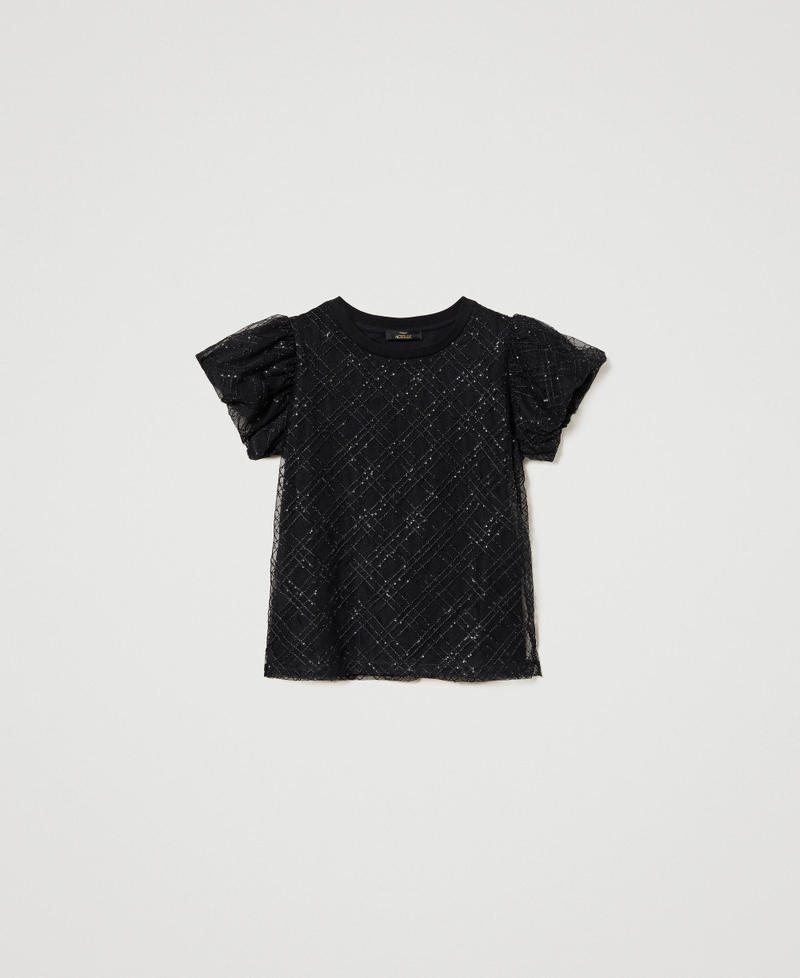 T-shirt doublé de tulle brodé Noir Femme 231AP2102-0S