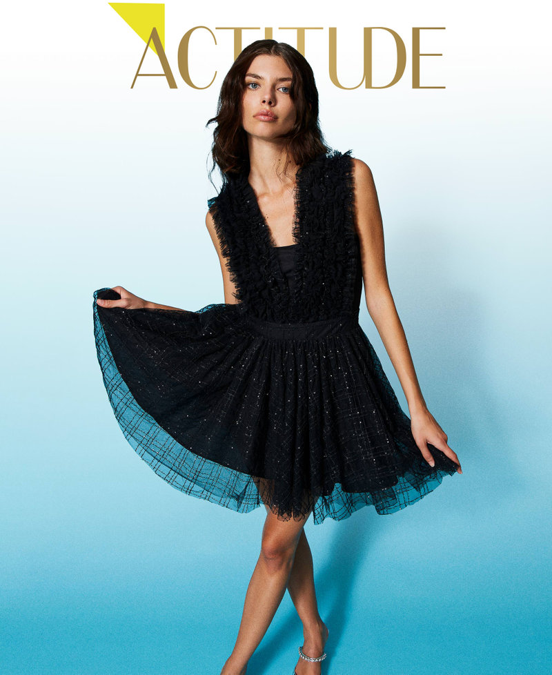 Tulle dress with sequin embroidery Black Woman 231AP2134-01