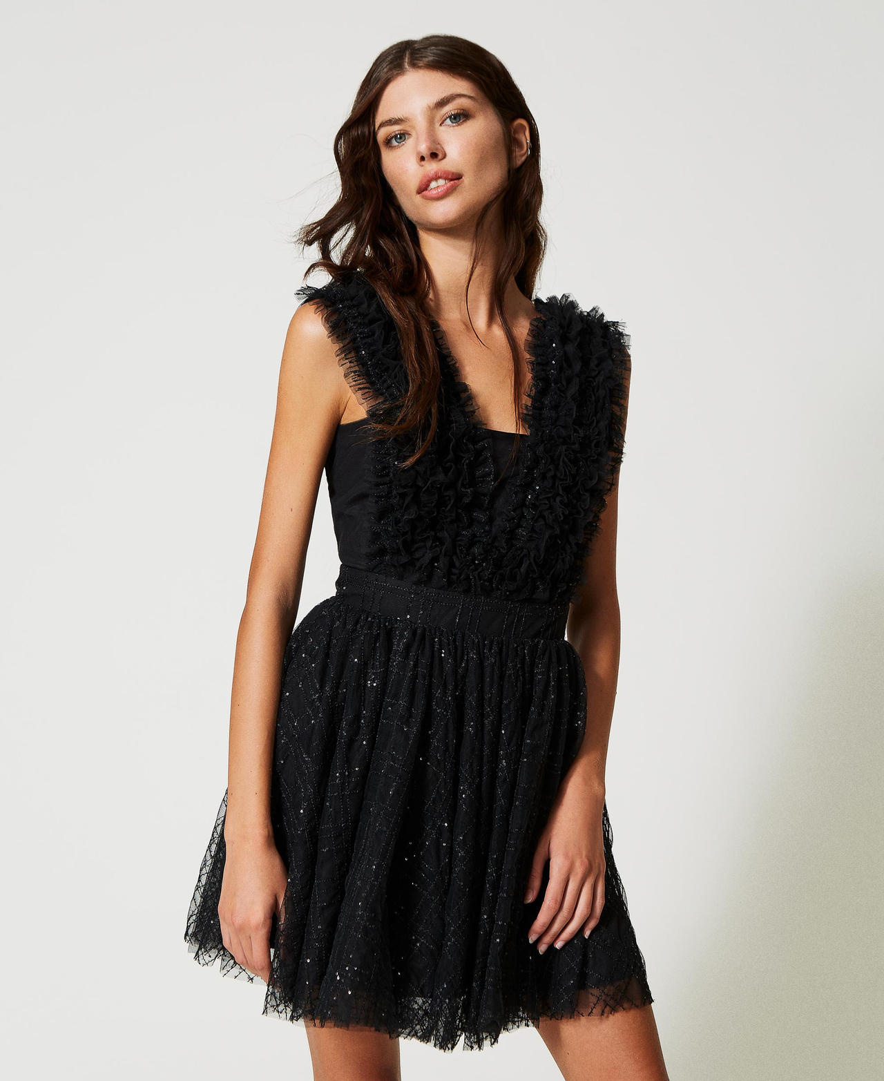 Платье из тюля, расшитого пайетками Черный женщина 231AP2134-02