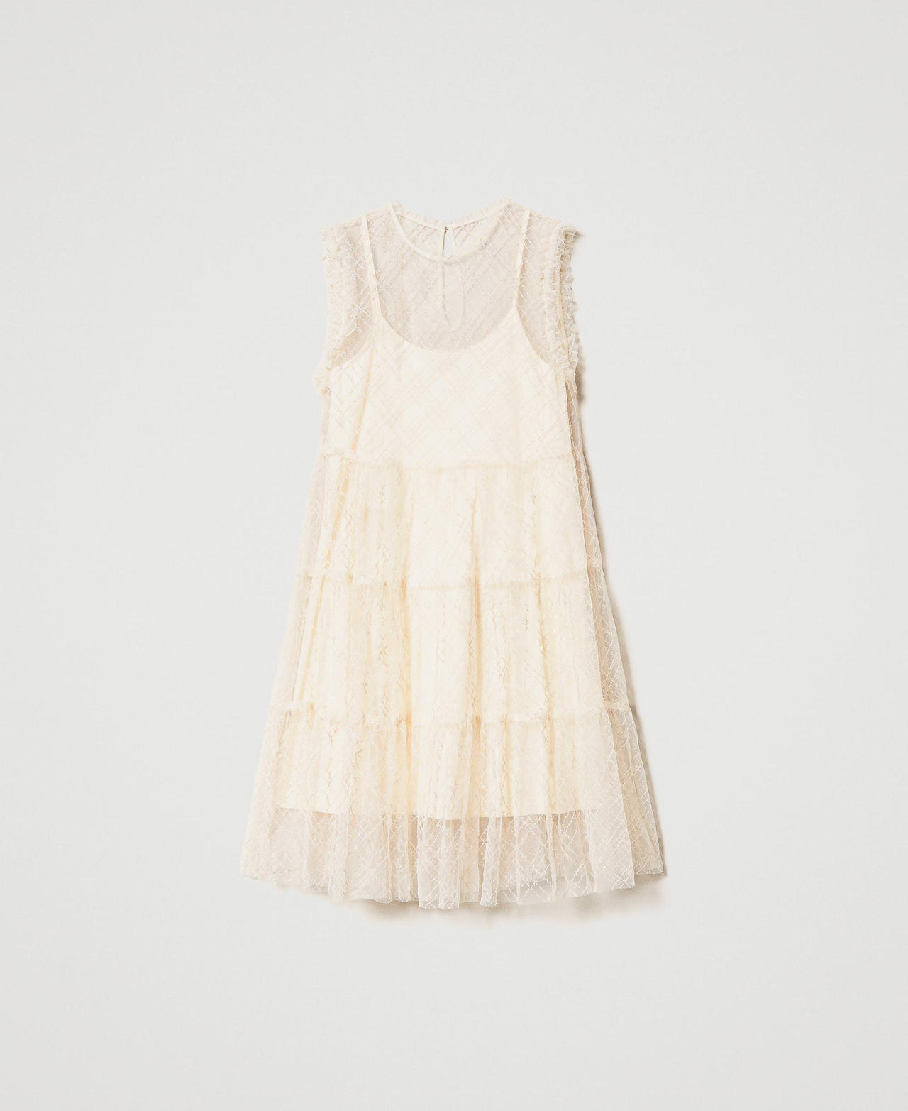Abito a balze in tulle ricamato da paillettes