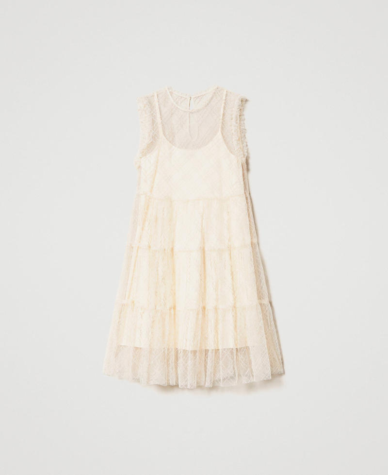 Flounced tulle dress with sequin embroidery Pale Cream Woman 231AP2135-0S