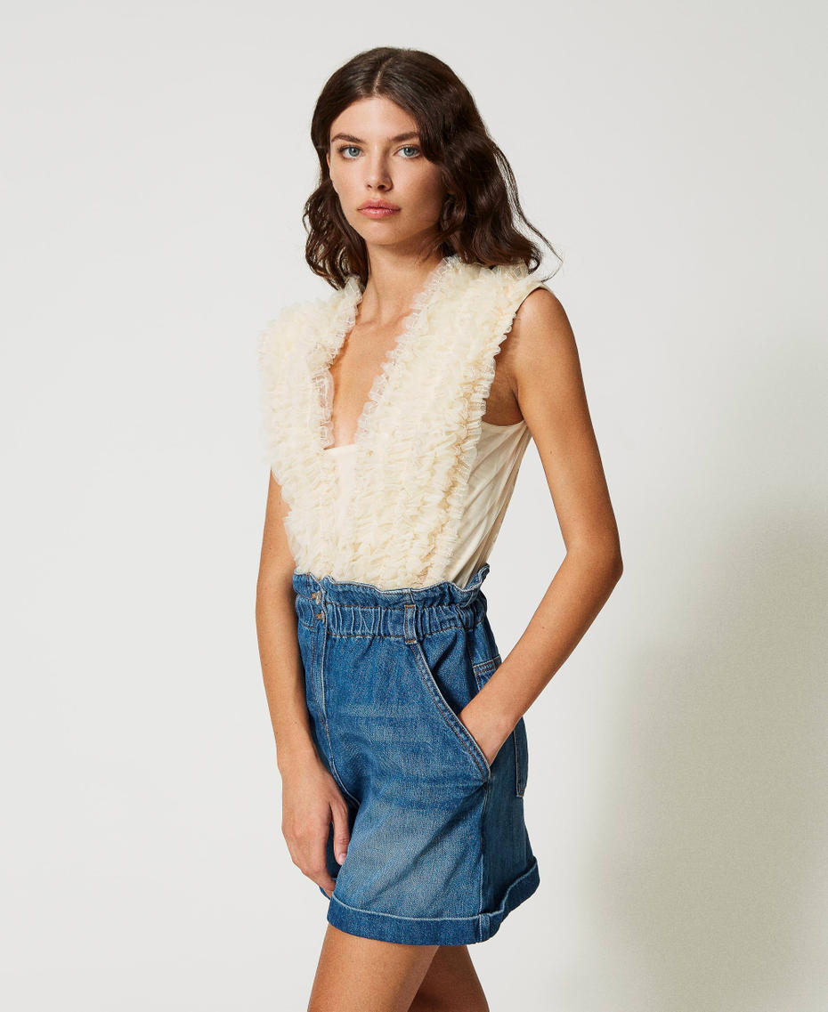 Bodysuit with tulle ruffle and sequin embroidery Pale Cream Woman 231AP2141_00522_03