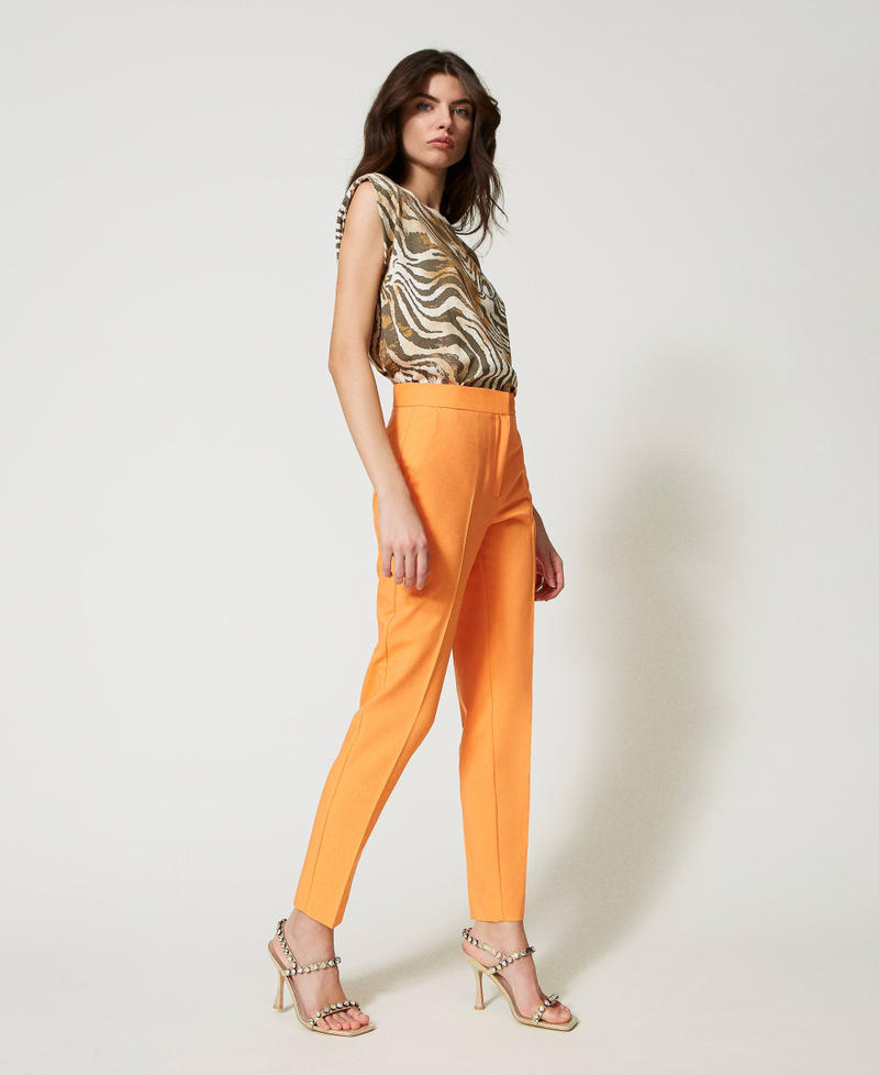 Pantalon cigarette en tissu technique Orange « Orange Tiger » Femme 231AP2166-03