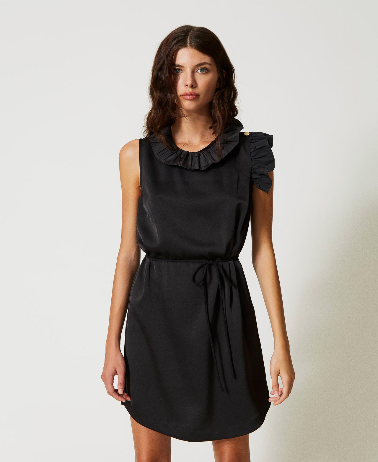 Платье с оборками из тафты Черный женщина 231AP2170-02