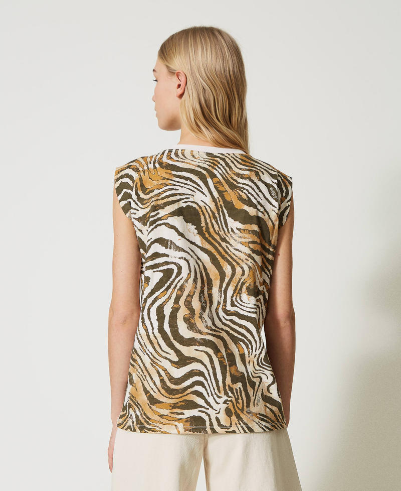 T-Shirt mit Animaldessin und Strass-Logo Print Shaded Zebra Frau 231AP2191-04