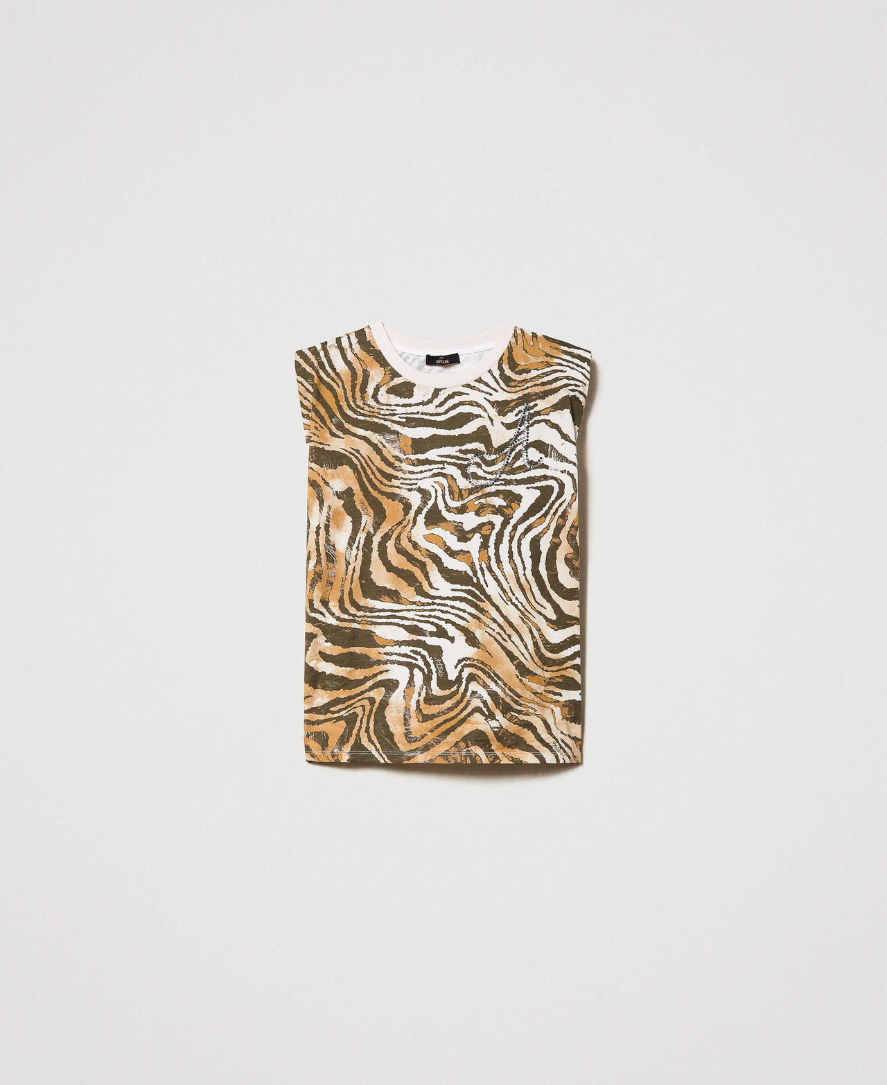 T-Shirt mit Animaldessin und Strass-Logo Print Shaded Zebra Frau 231AP2191-0S