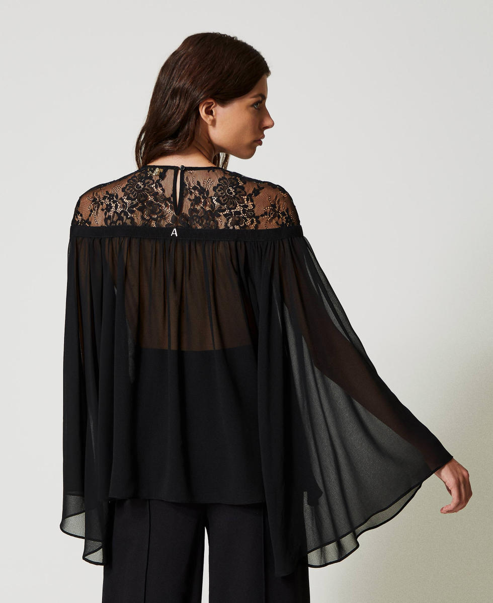 Blusa in georgette e pizzo Donna Nero TWINSET Milano