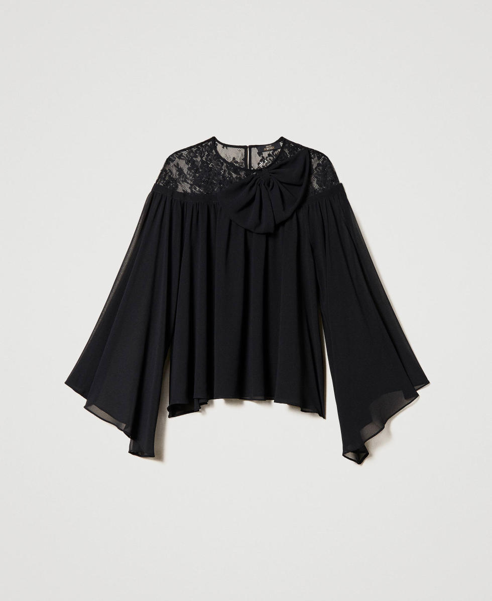 Bluse aus Georgette und Spitze