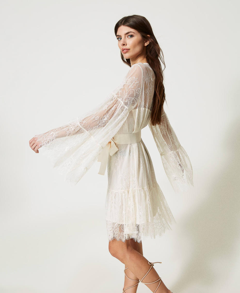 Chantilly lace dress with belt Pale Cream Woman 231AP2212-03