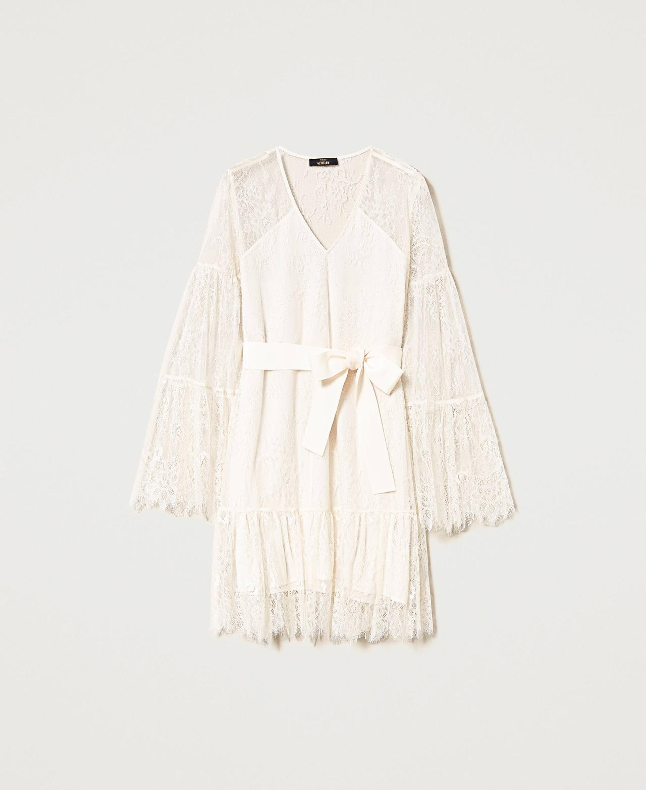 Chantilly lace dress with belt Pale Cream Woman 231AP2212-0S