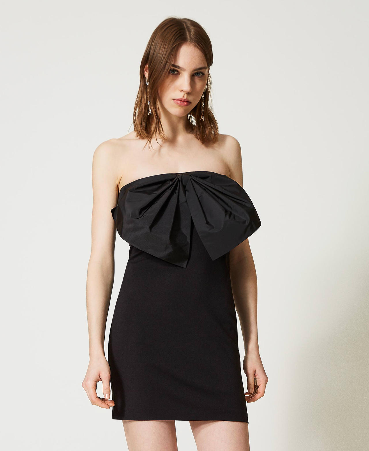 Fitted dress with taffeta bow Black Woman 231AP2220-02