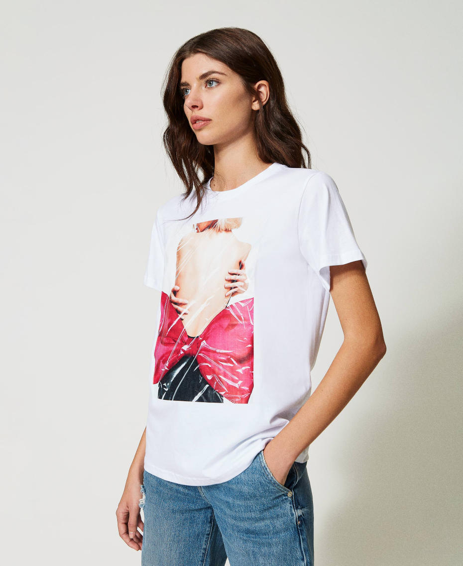 Regular t-shirt with shiny print "Papers" White Woman 231AP2221_00840_03
