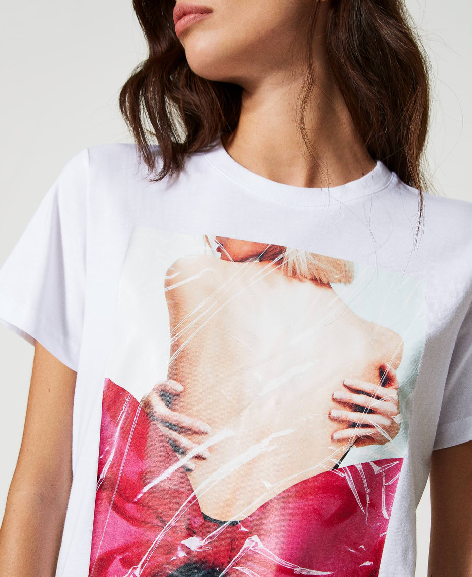 Regular t-shirt with shiny print "Papers" White Woman 231AP2221_00840_05