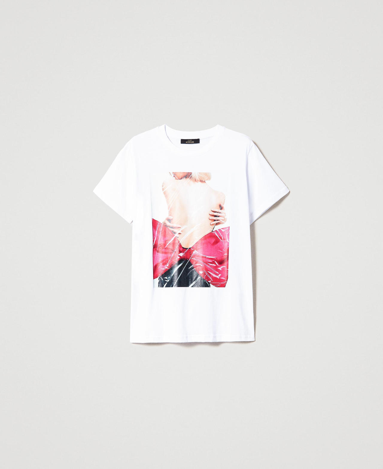 Regular t-shirt with shiny print "Papers" White Woman 231AP2221_00840_0S