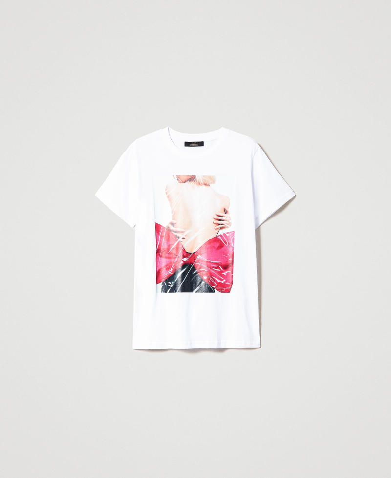 Regular t-shirt with shiny print "Papers" White Woman 231AP2221_00840_0S