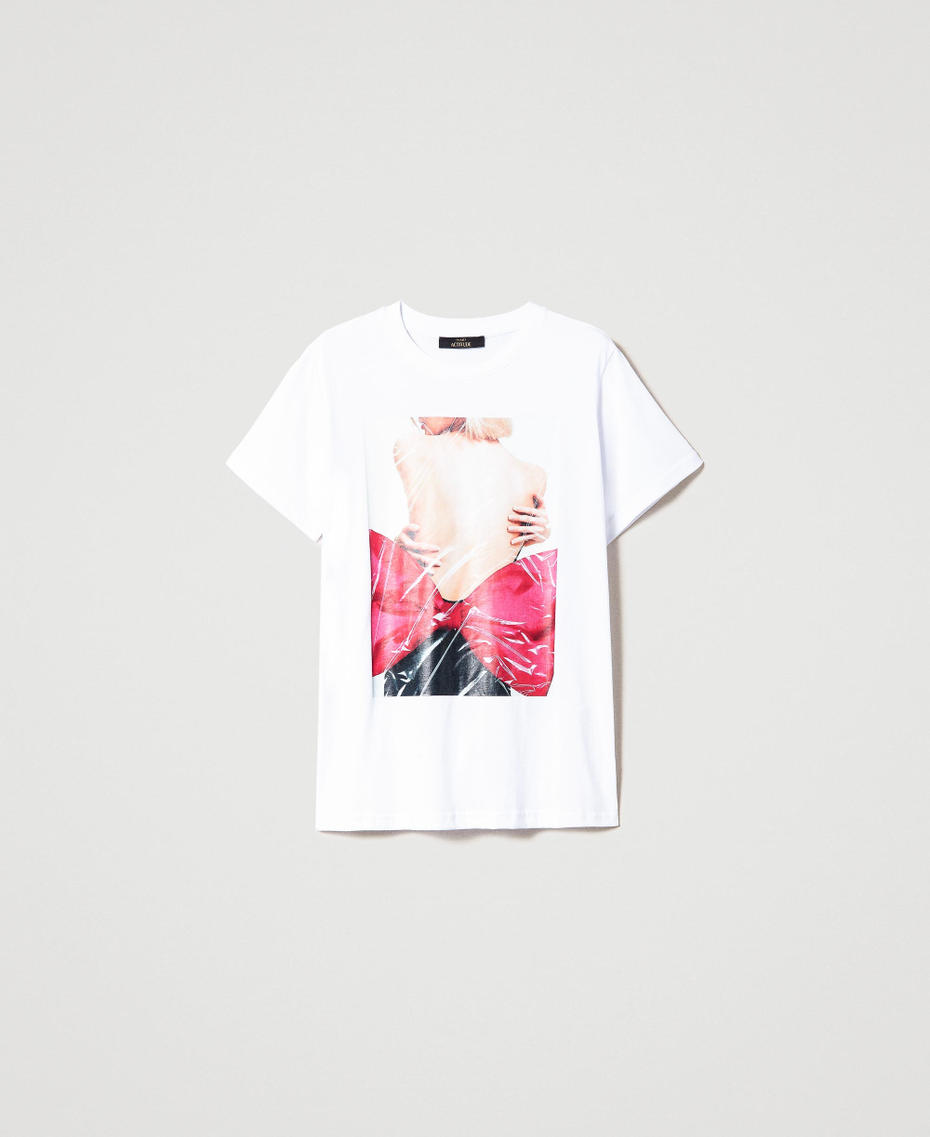 Regular t-shirt with shiny print "Papers" White Woman 231AP2221_00840_S0