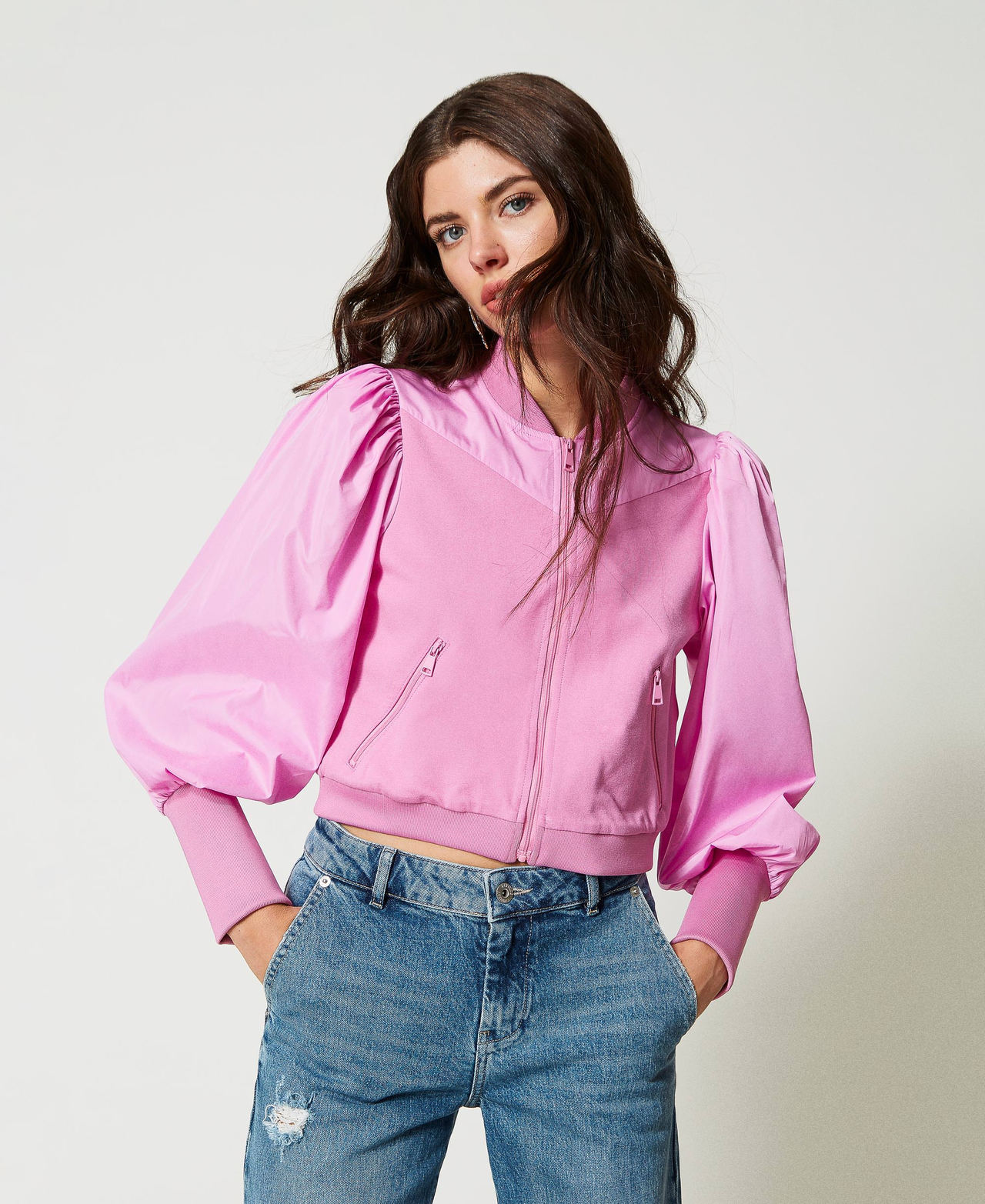 Jacket with taffeta inserts “Opera Mauve” Pink Woman 231AP2222_10325_02