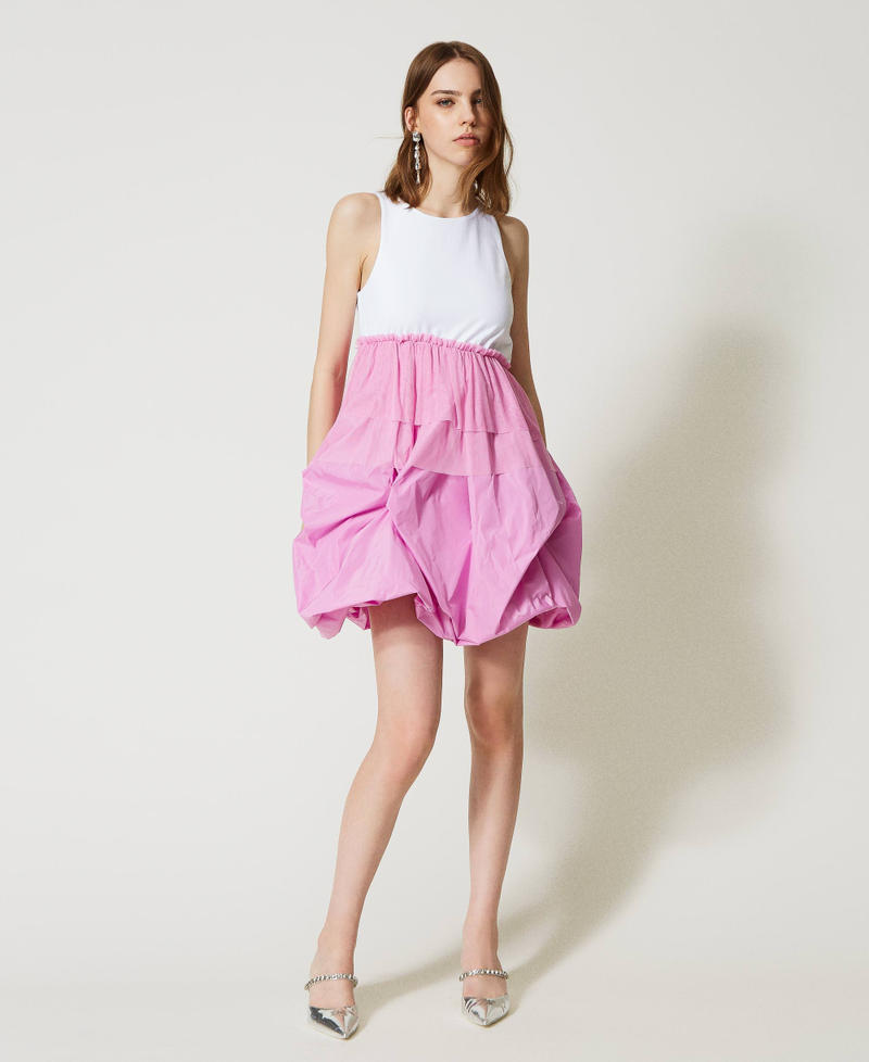 Taffeta and tulle skirt dress Two-tone “Papers” White / “Opera Mauve” Pink Woman 231AP2224-02