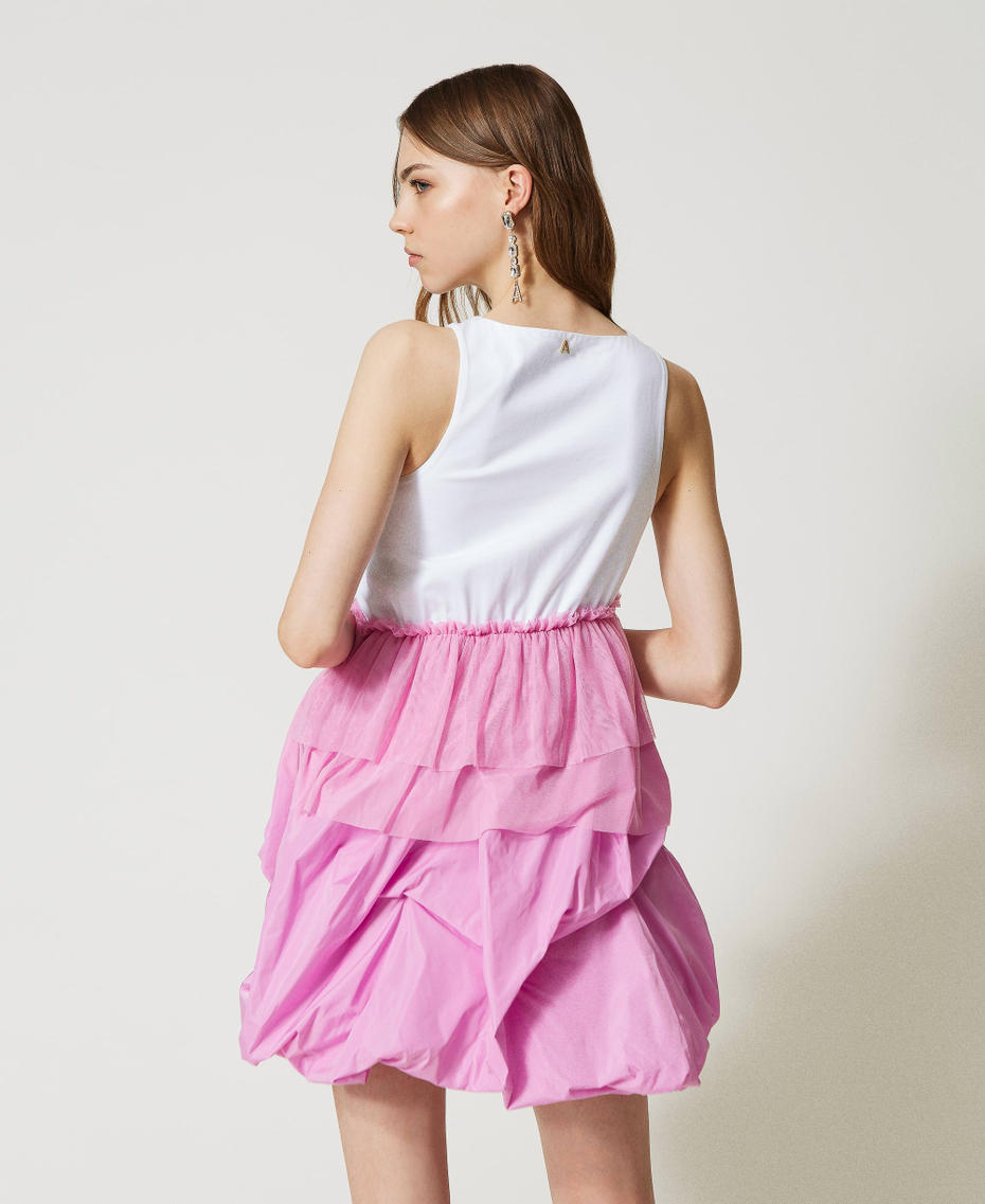 Taffeta and tulle skirt dress Two-tone “Papers” White / “Opera Mauve” Pink Woman 231AP2224-04