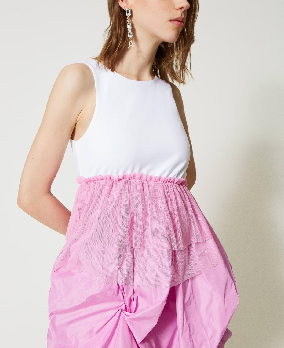 Taffeta and tulle skirt dress Two-tone “Papers” White / “Opera Mauve” Pink Woman 231AP2224-05