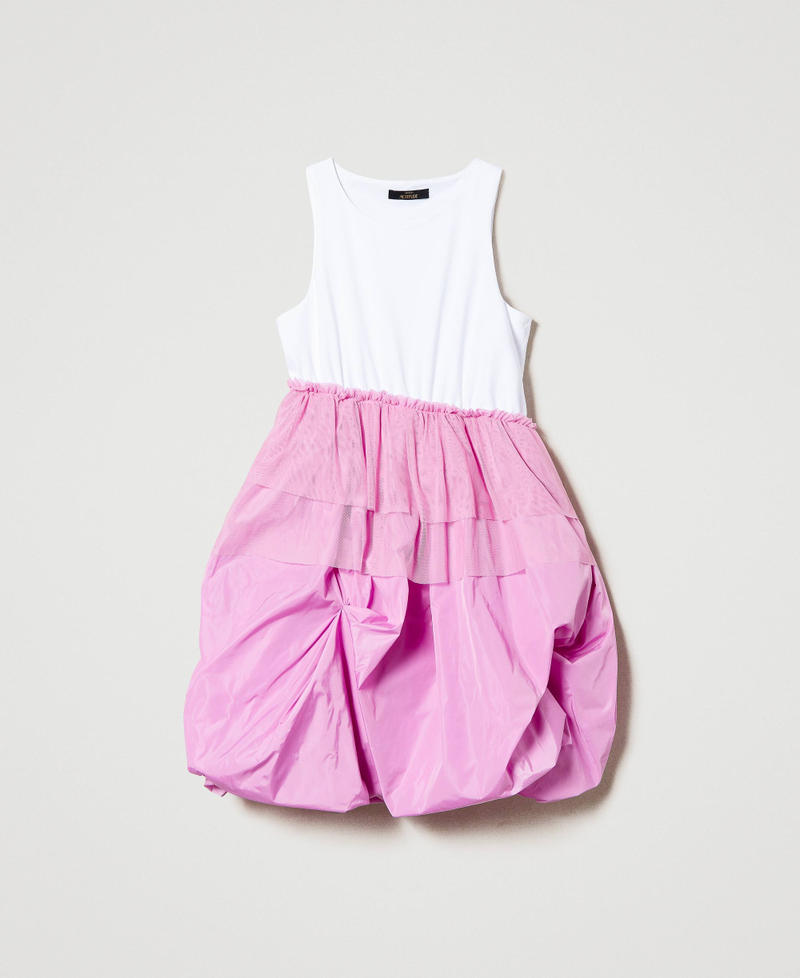 Taffeta and tulle skirt dress Two-tone “Papers” White / “Opera Mauve” Pink Woman 231AP2224-0S