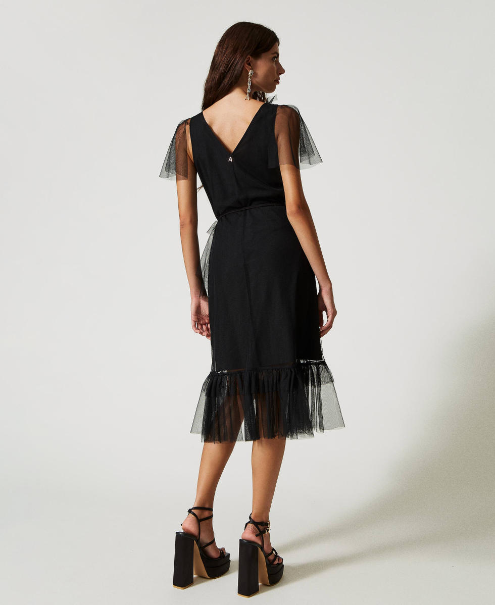 Wrap-around dress with tulle flounces