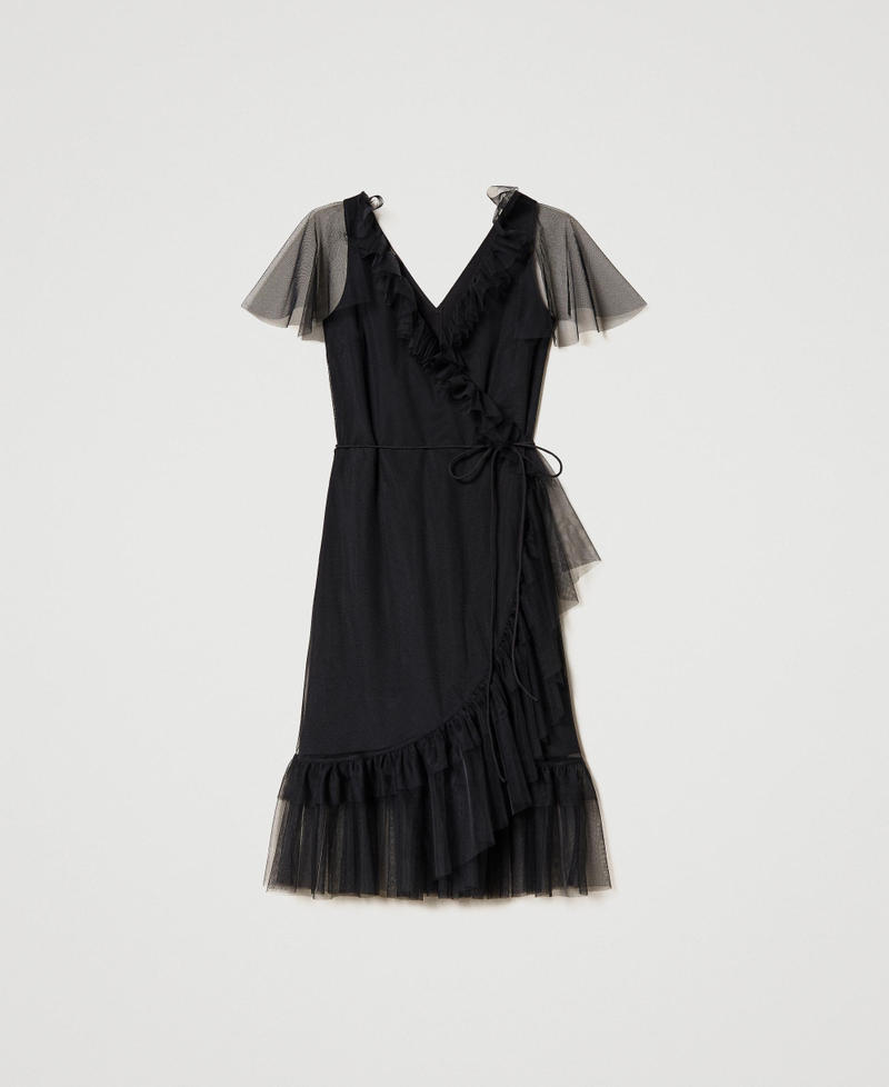 Платье с запахом с оборками из тюля Черный женщина 231AP2233-0S