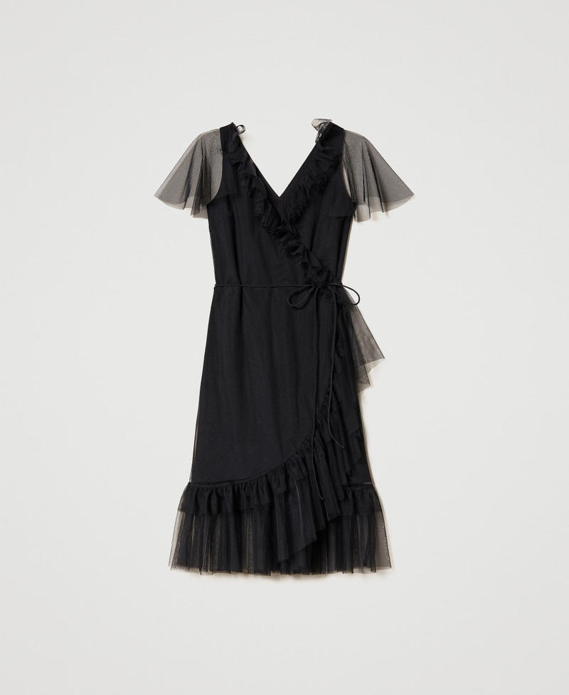 Wrap-around dress with tulle flounces