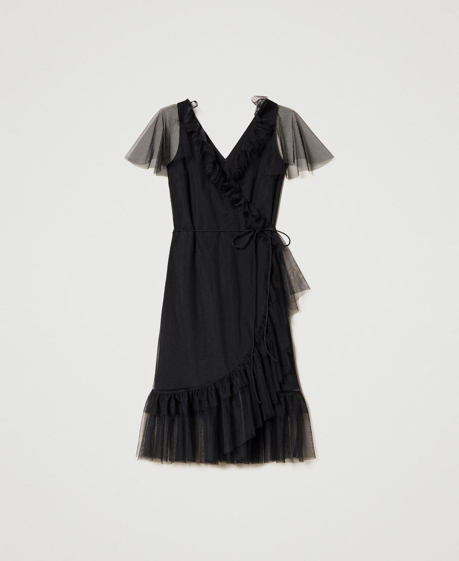 Wrap-around dress with tulle flounces