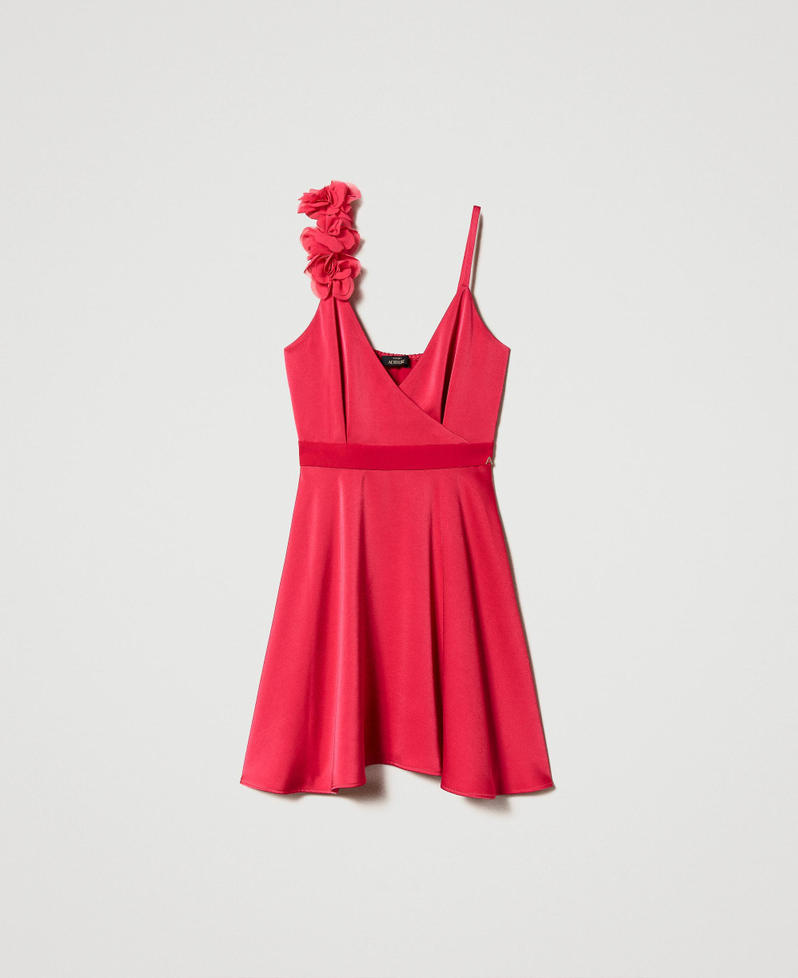 Abito con spalline e fiori in organza