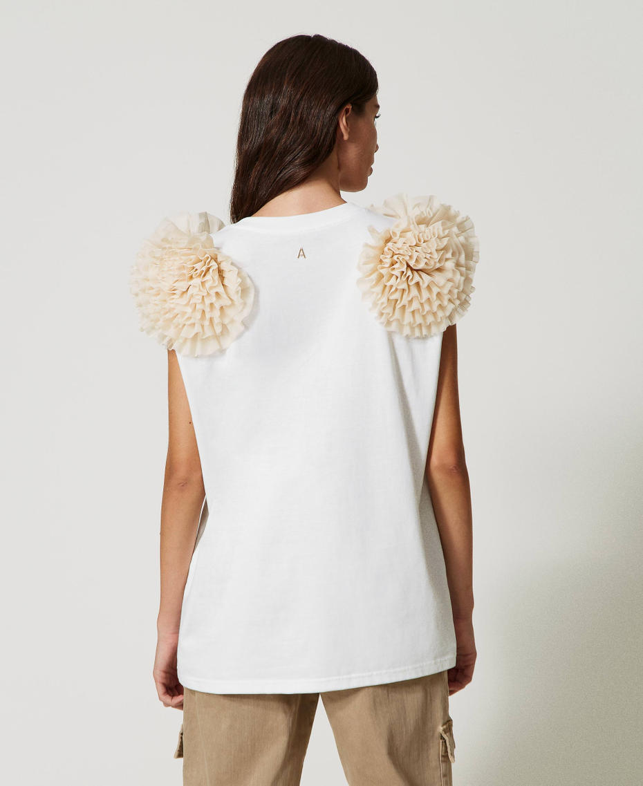 Maxi t-shirt with gathered tulle