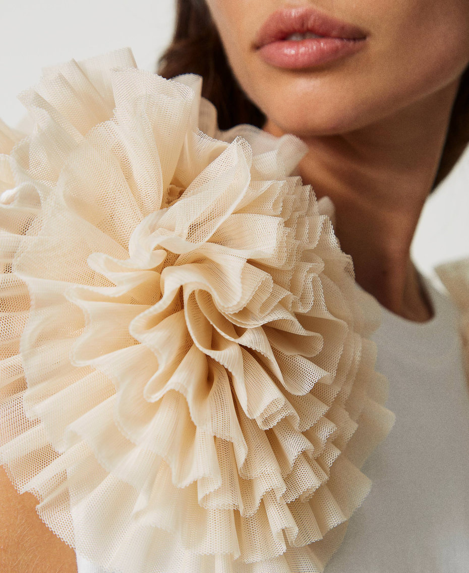 Maxi t-shirt with gathered tulle