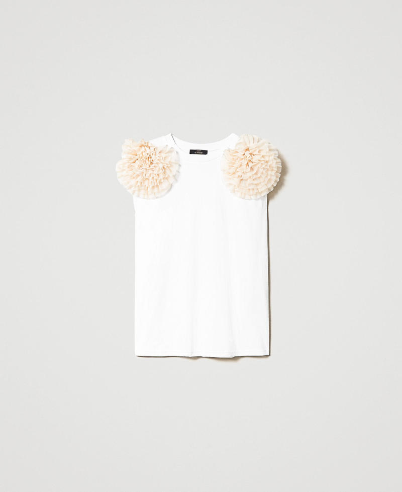 Maxi t-shirt avec tulle froncé Bicolore Blanc Papyrus / Chantilly Femme 231AP2280-0S
