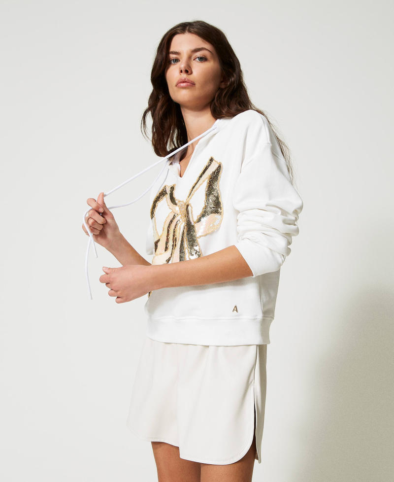 Felpa con maxi fiocco ricamato Bianco "Papers" Donna 231AP2300_00840_03