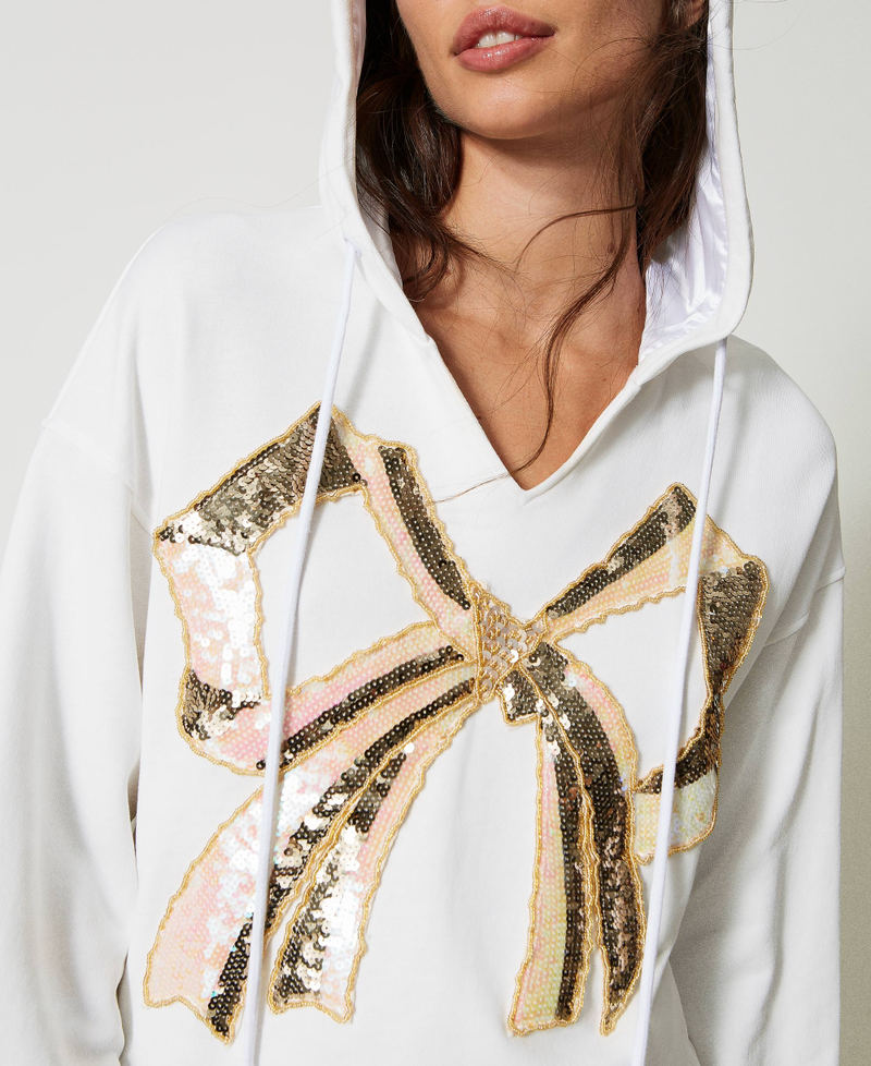 Hoodie with embroidered maxi bow "Papers" White Woman 231AP2300-05
