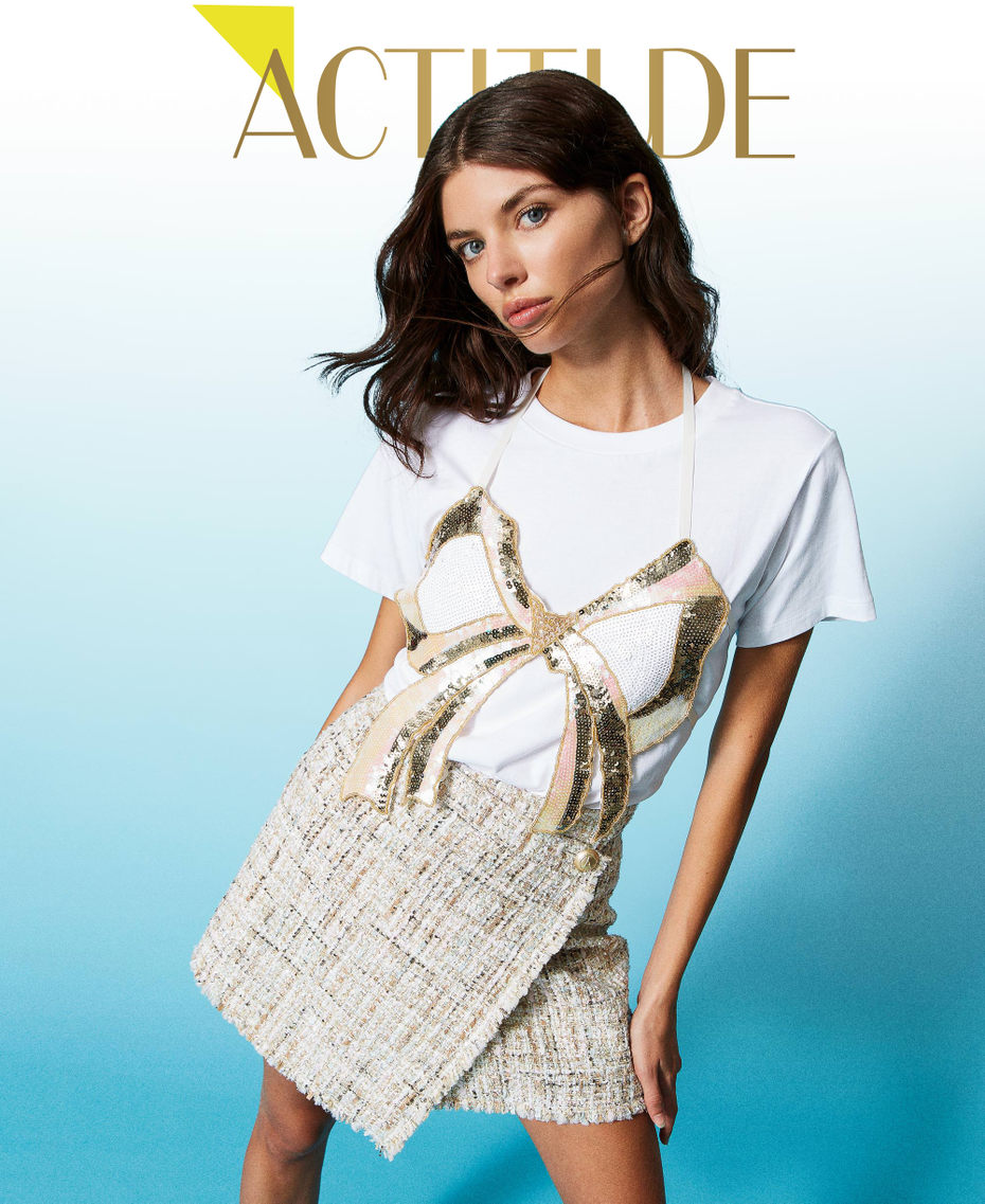 Regular t-shirt with removable bow "Papers" White Woman 231AP2301_00840_01