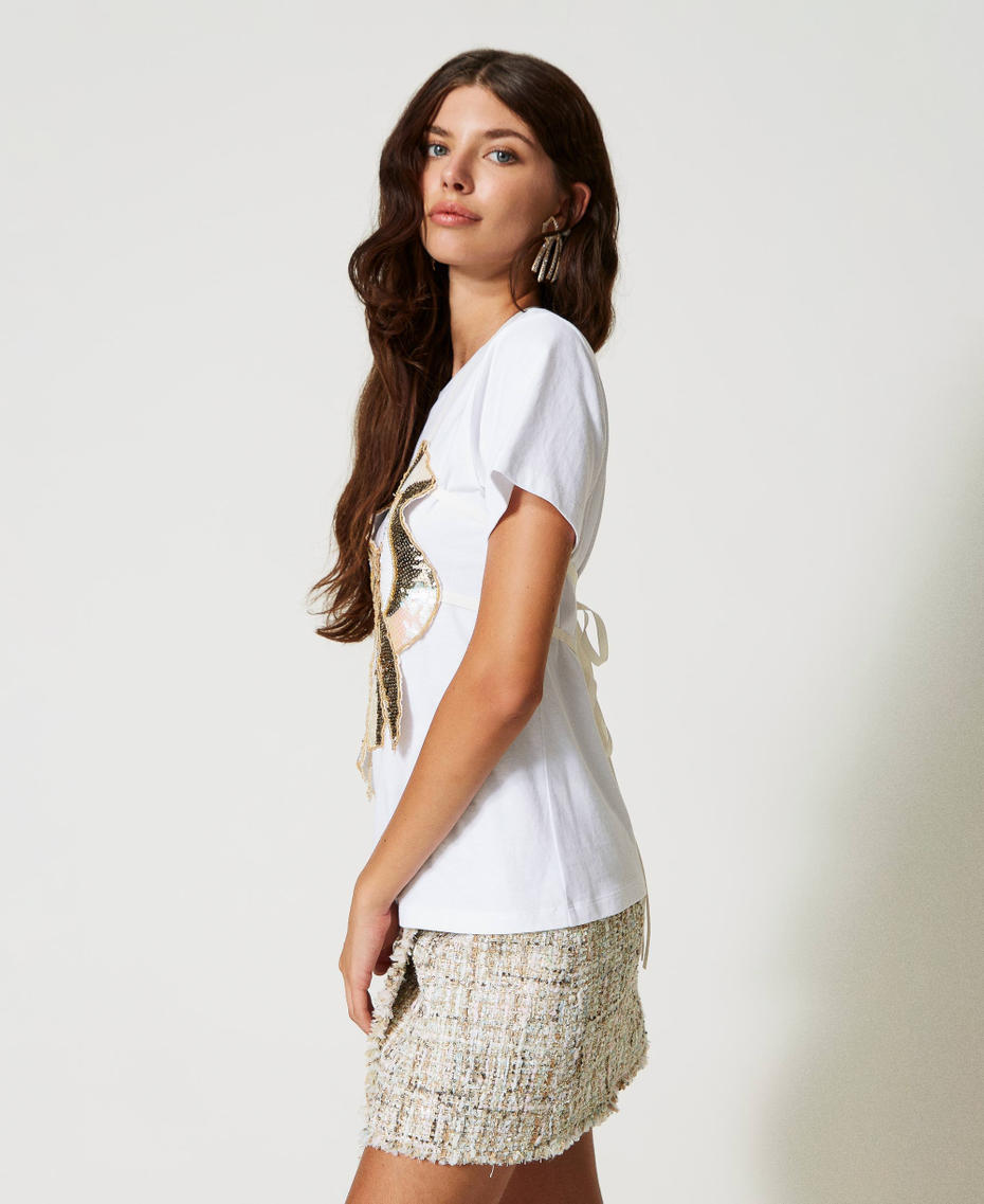 Regular t-shirt with removable bow "Papers" White Woman 231AP2301_00840_03
