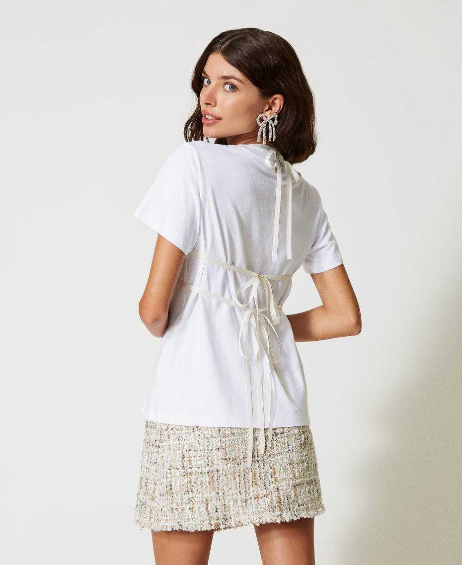 Regular t-shirt with removable bow "Papers" White Woman 231AP2301_00840_05