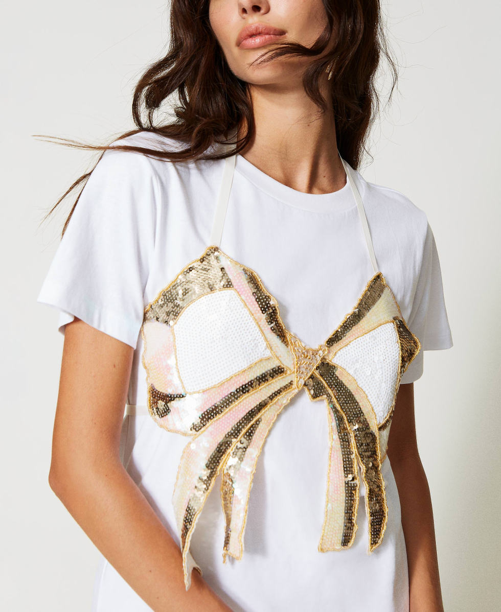 T shirt regular con fiocco rimovibile Donna Bianco TWINSET Milano