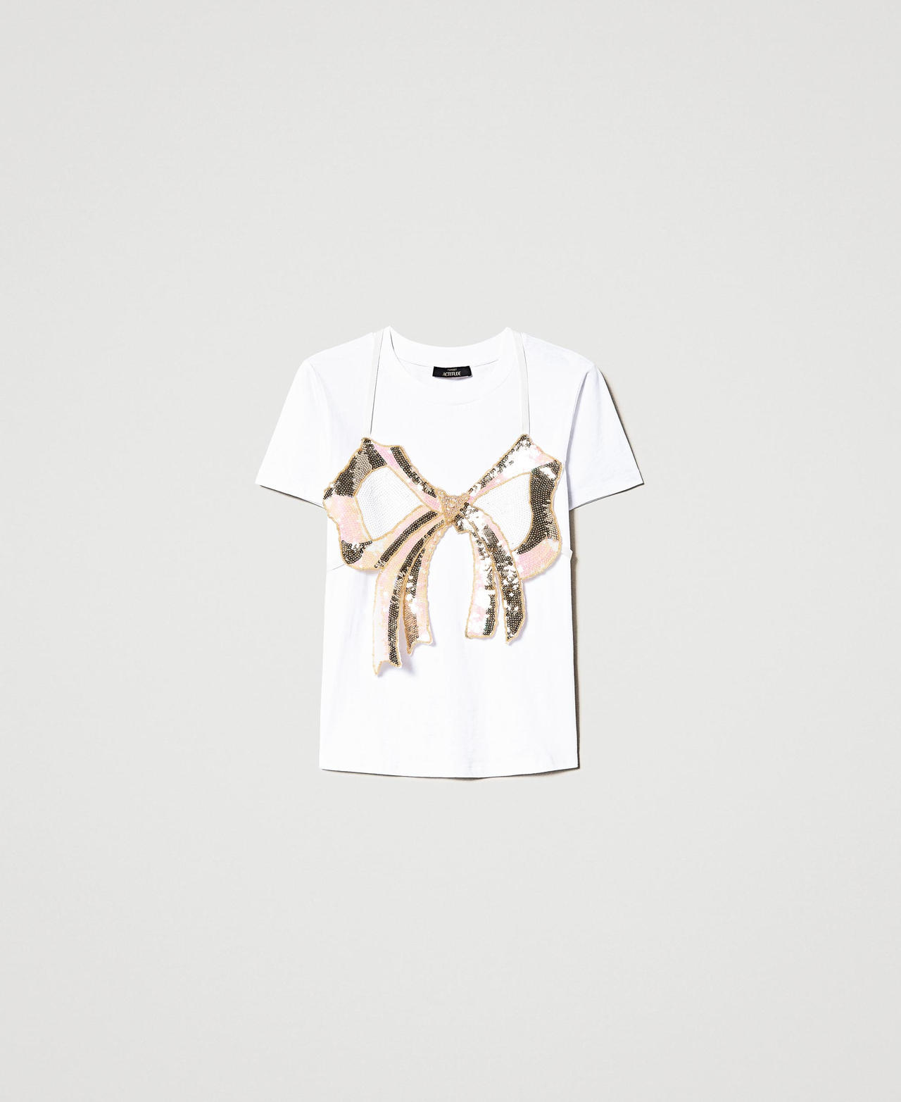 Regular t-shirt with removable bow "Papers" White Woman 231AP2301_00840_0S