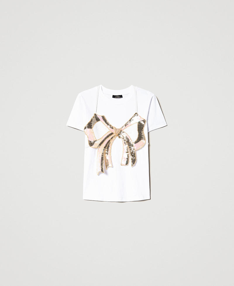 Regular t-shirt with removable bow "Papers" White Woman 231AP2301_00840_0S
