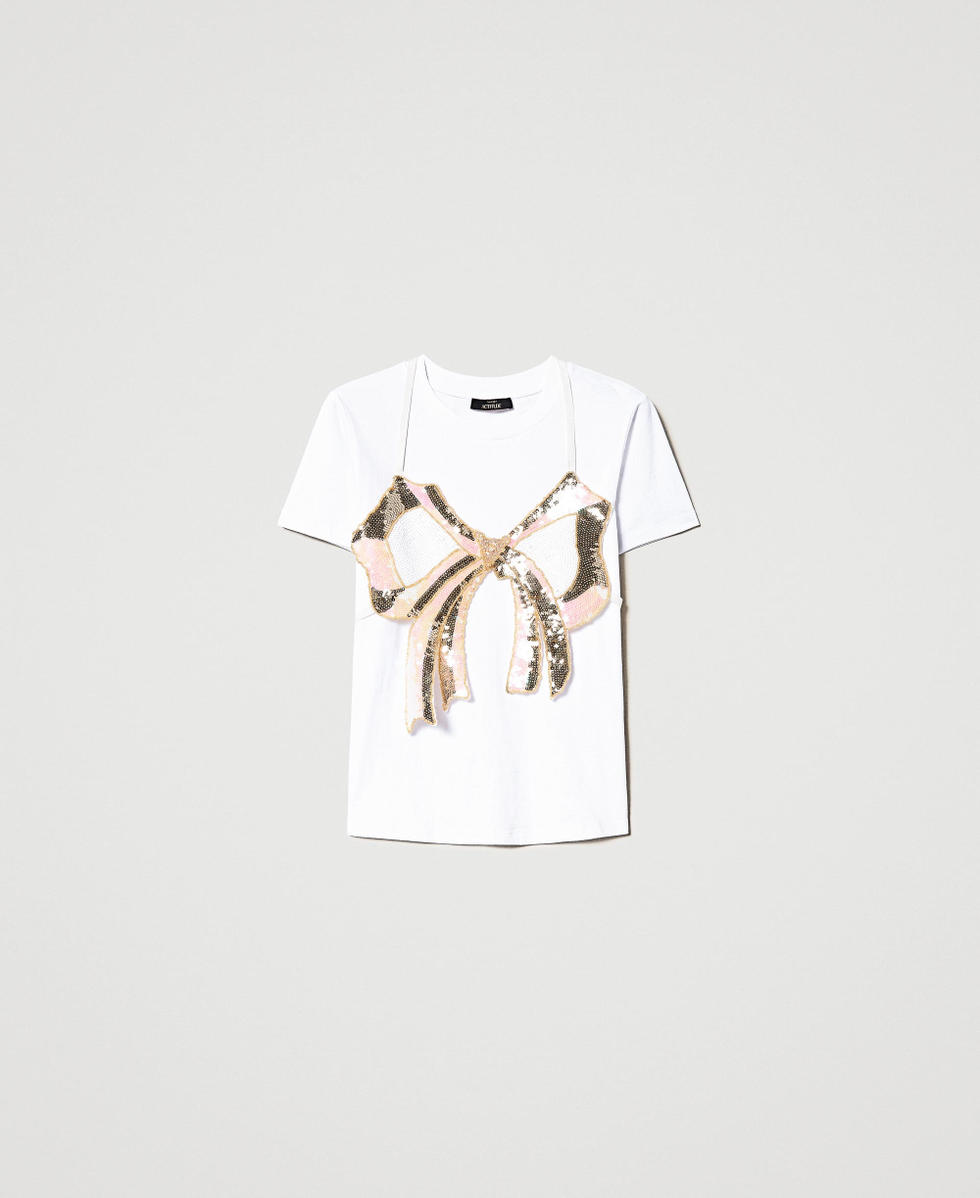 Regular t shirt with removable bow Woman White TWINSET Milano