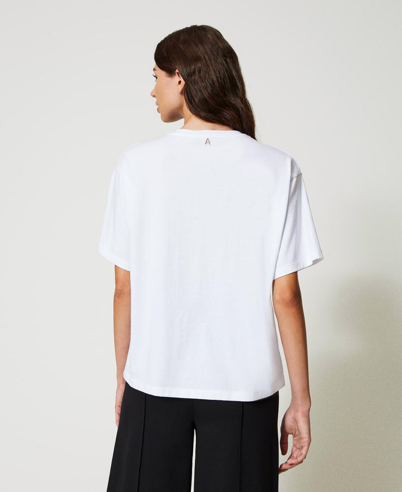 T-shirt avec fleur en tulle Bicolore Blanc Papyrus / Noir Femme 231AP2330-04