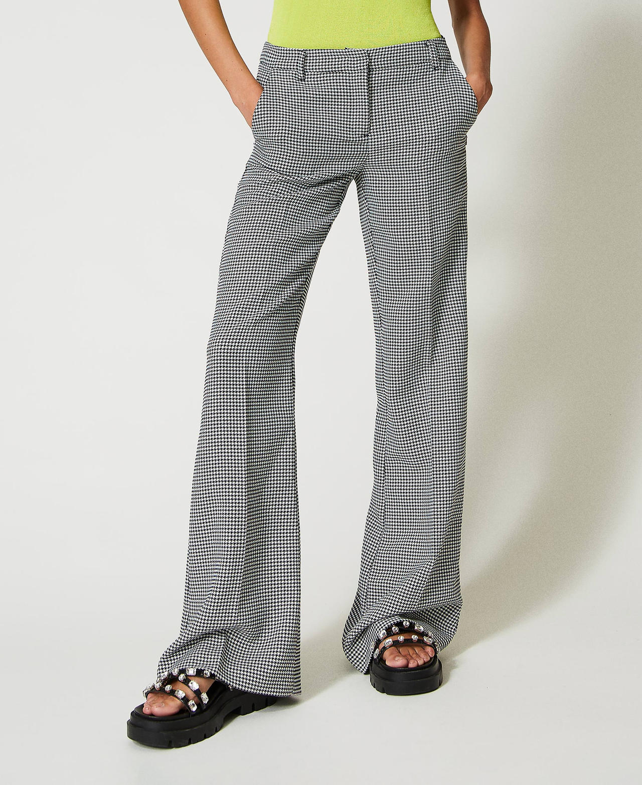 Flared houndstooth trousers