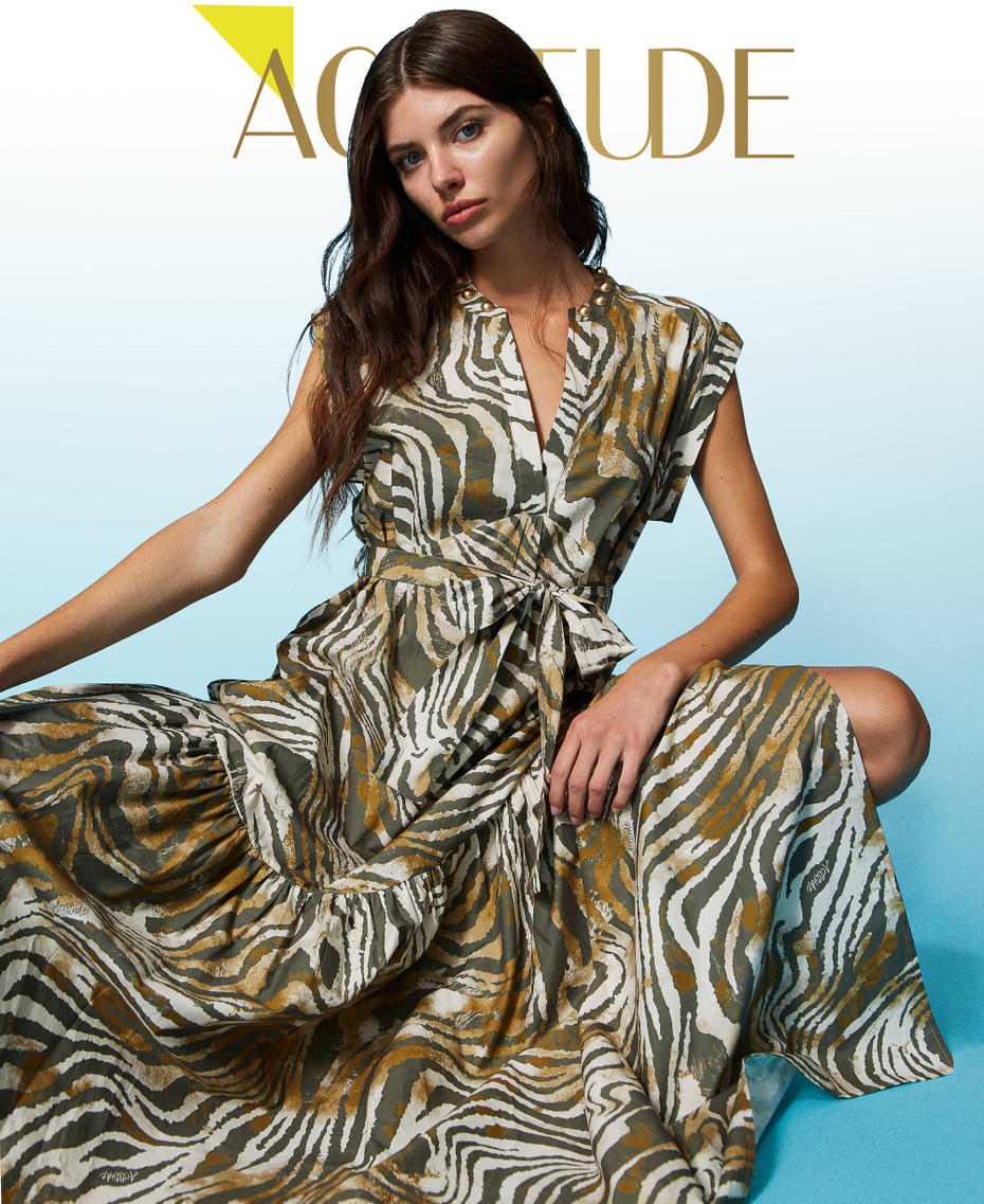Long poplin dress with animal print Shaded Zebra Print Woman 231AP2350-01