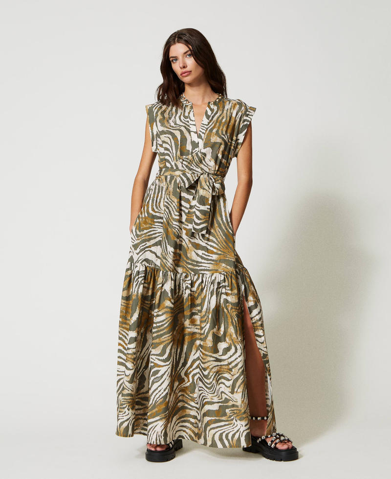 Long poplin dress with animal print Shaded Zebra Print Woman 231AP2350-02